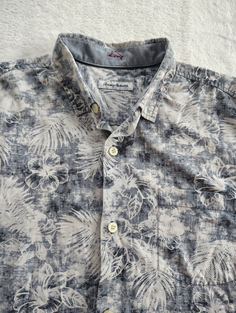 Tommy Bahama Washed Blue and White Tropical Button-Down Shirt